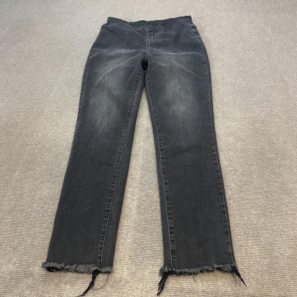Risen Jeans Womens Medium Black High Rise Straight Leg Raw Hem Denim Pants
